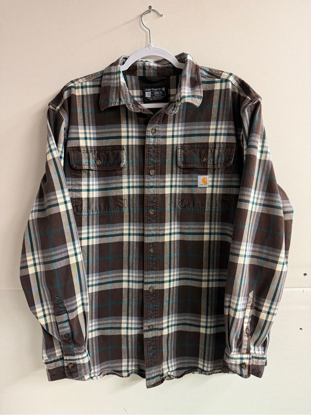 Carhartt Brown and Cream Plaid Button-Up Heavyweight Shirt